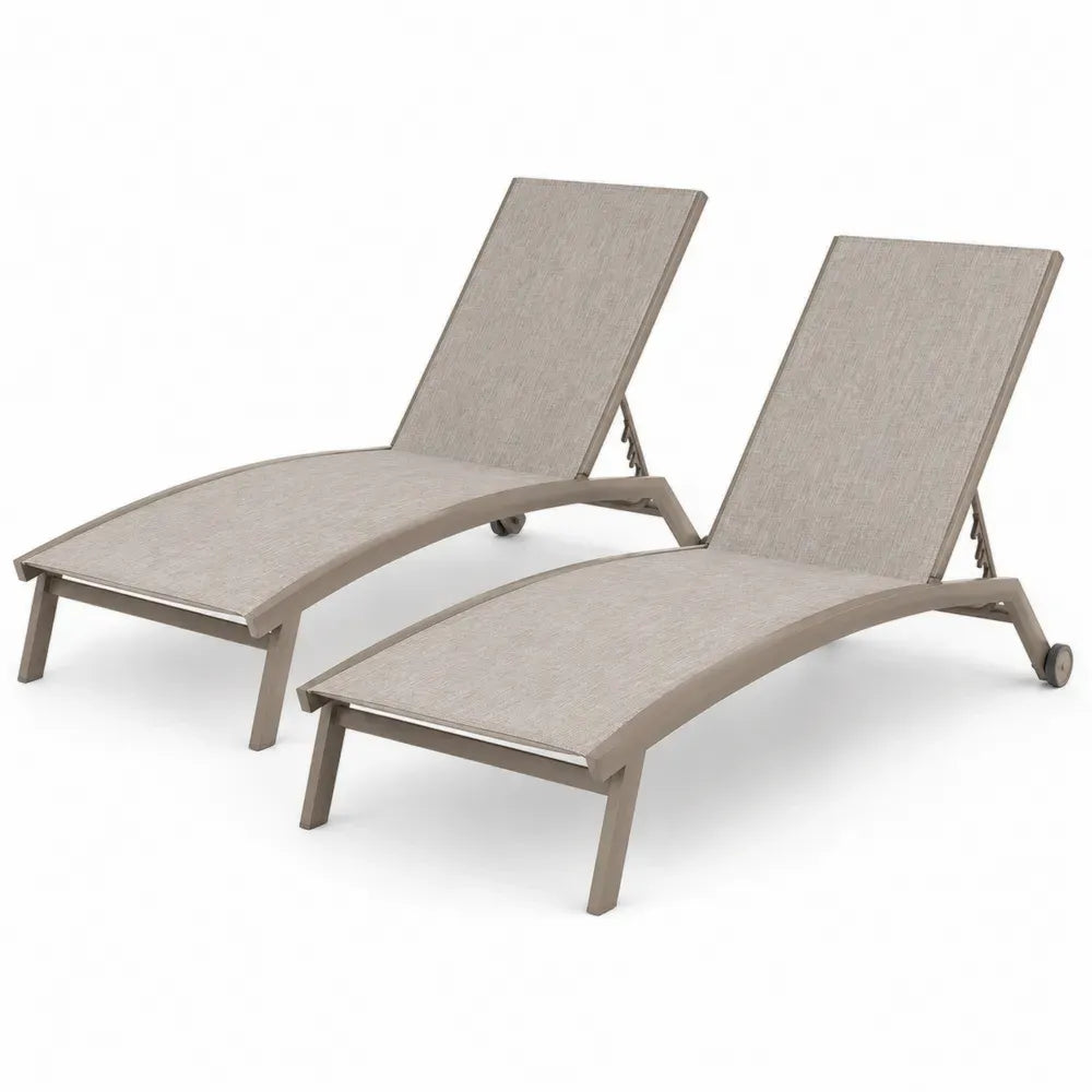 2er Set Sonnenliegen mit Rollen und verstellbarer Rückenlehne rechteckig Aluminium Textilene Taupe Beige Schwarz 195 x 65 x 85 cm