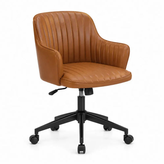 Bürostuhl Drehstuhl mit Rollen höhenverstellbar 62 x 62 x 84-94 cm PU Kunstleder Stahlgestell Schalenform Cognacbraun Schwarz Silberfarben