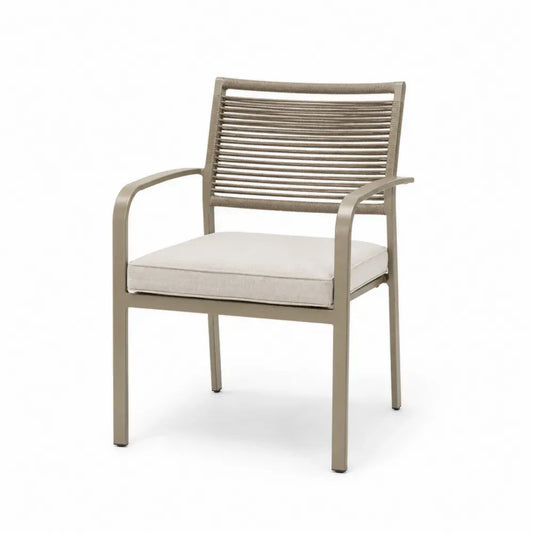 Gartenstuhl mit Armlehnen und Sitzkissen Aluminiumgestell Polyesterseil Beige Taupe Schwarz 58 x 62 x 86 cm