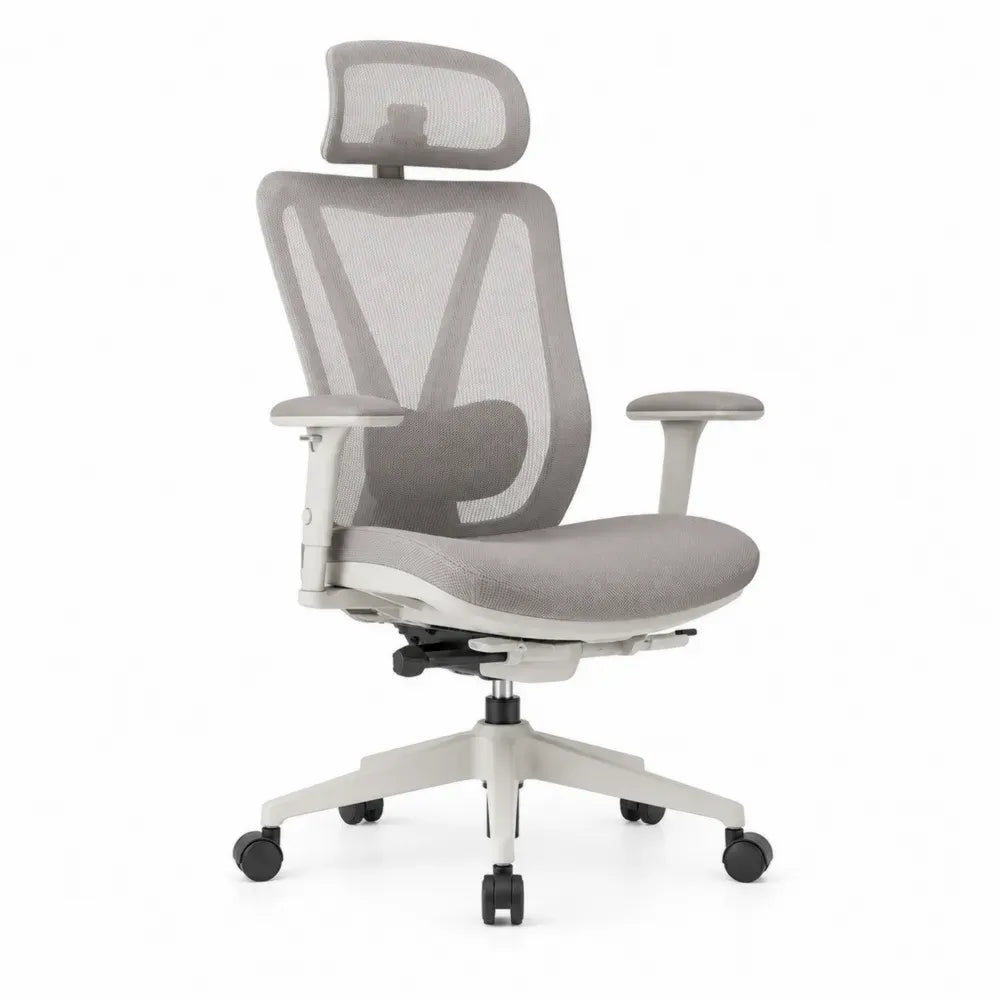Bürostuhl Drehstuhl mit Kopfstütze Lendenstütze Armlehnen Rollen 68 x 68 x 115-128 cm Polyester Mesh Polypropylen Stahl grau weiß schwarz