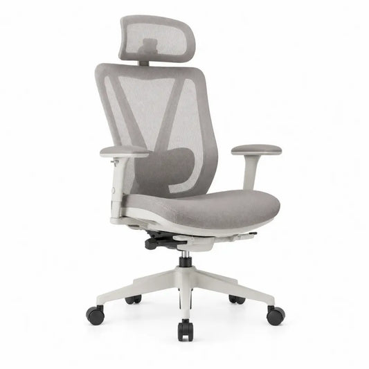 Bürostuhl Drehstuhl mit Kopfstütze Lendenstütze Armlehnen Rollen 68 x 68 x 115-128 cm Polyester Mesh Polypropylen Stahl grau weiß schwarz