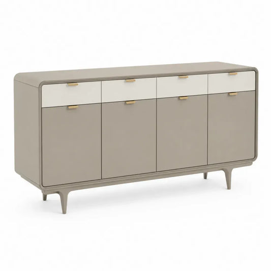 Sideboard Buffetschrank mit 4 Schubladen 4 Türen melaminbeschichteter MDF-Platte rechteckig Taupe Cremeweiß Messingfarben 180 x 40 x 78 cm
