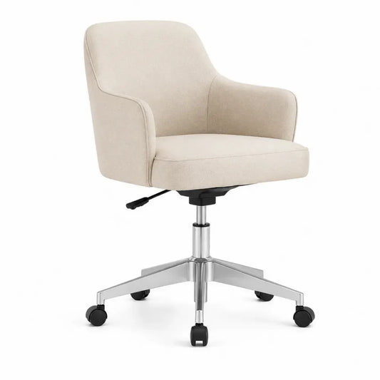 Bürostuhl Drehstuhl mit Armlehnen 60 x 60 x 84-94 cm Polyester Strukturgewebe verchromter Stahl Beige Silberfarben Schwarz