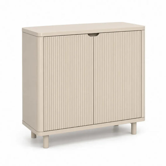 Aufbewahrungsschrank Sideboard mit 2 Türen MDF Melaminharzbeschichtung Rillenfront Cremeweiß 100 x 40 x 85 cm