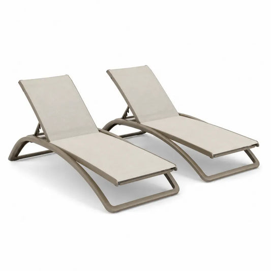 2er Set Sonnenliegen Gartenliegen mit verstellbarer Rückenlehne aus Textilene und Aluminium Beige Taupe Schwarz 198 x 66 x 94 cm