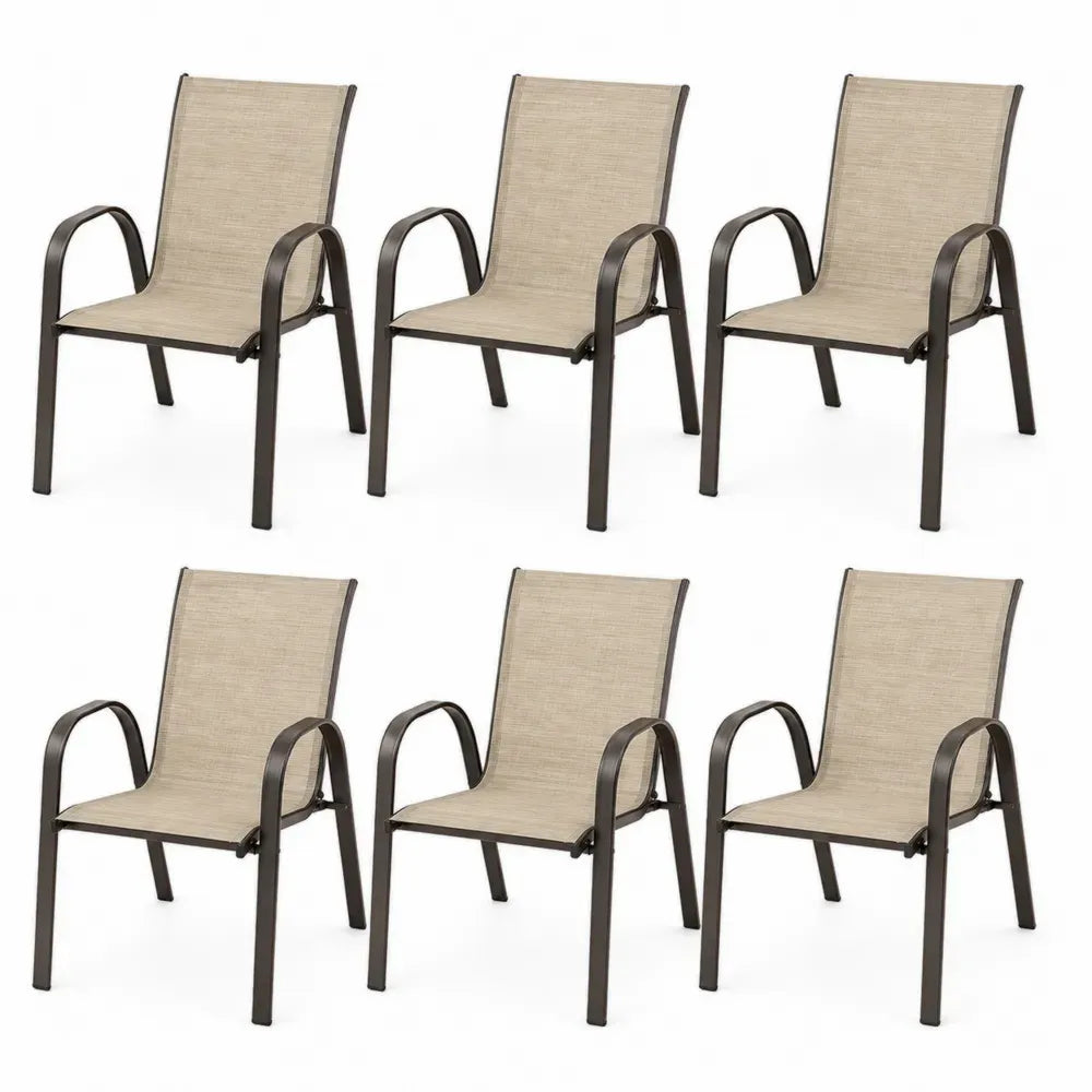Gartenstuhl 6er Set mit Armlehnen rechteckig Textilene Stahl Beige Dunkelbraun 56 x 70 x 92 cm