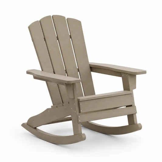 Adirondack Gartenschaukelstuhl mit Armlehnen und Lattenrücken aus HDPE-Kunststoff Taupe 75 x 90 x 98 cm