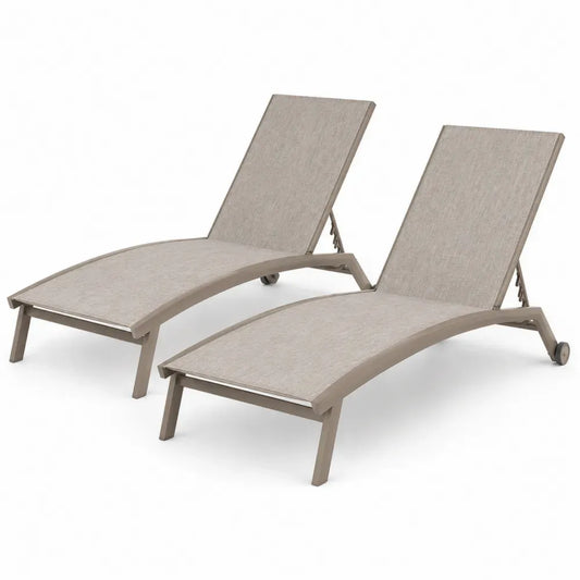 2er Set Sonnenliegen mit Rollen und verstellbarer Rückenlehne rechteckig Aluminium Textilene Taupe Beige Schwarz 195 x 65 x 85 cm